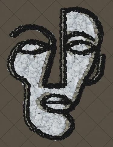 Minimal Line Face Path of Exile hideout art made from real in-game decorations